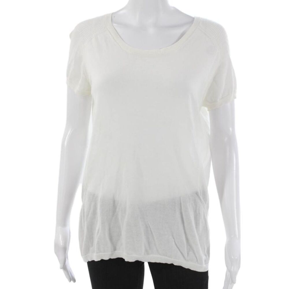 Tse Womens White Cotton Blend Short Sleeve Pullover Round Neck Size L